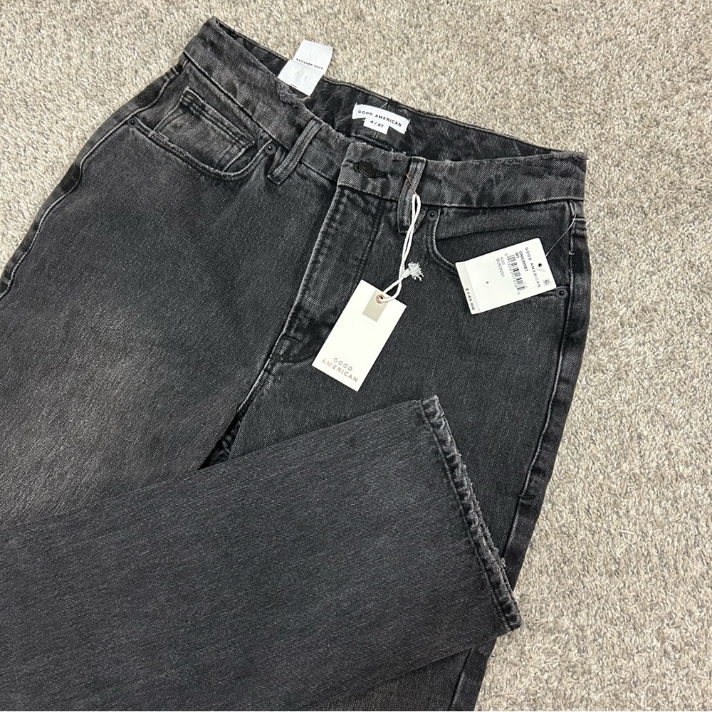 Good American Jeans 90s Icon Straight High Rise Size 4/27 Black 33” Inseam New